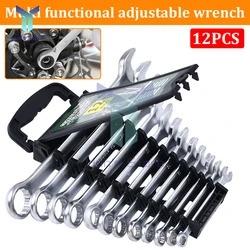 6/12Pcs Ratcheting Combination Open End Wrench Set Adjustable Dual-purpose Spanner Fit for Garage Home DIY Repair Maintenance