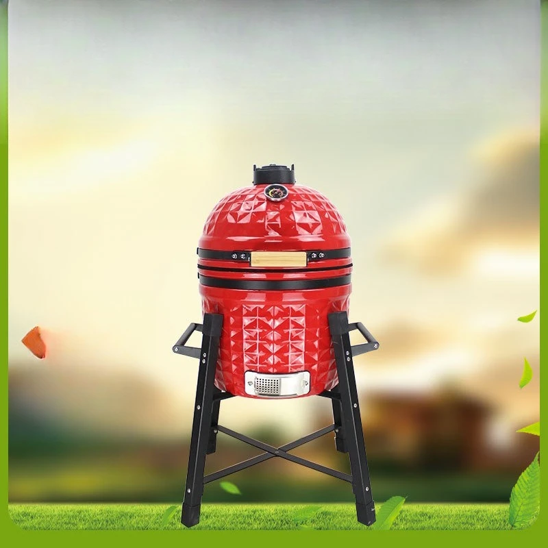 AUPLEXkamadogrill 15 Inch Ceramic Grill Balcony BBQ Party Smoke Grill Portable Grill