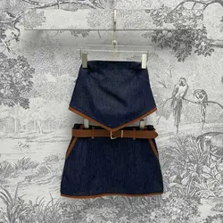 2024 Women's Clothing Bandeau denim patchwork top + pleated skirt Spring Summer New No.68