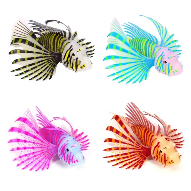 

Aquarium Artificial Luminous Lionfish Fish Silicone Simulation Goldfish Suction Cup Floating Fish Tank Aquascape Decorations