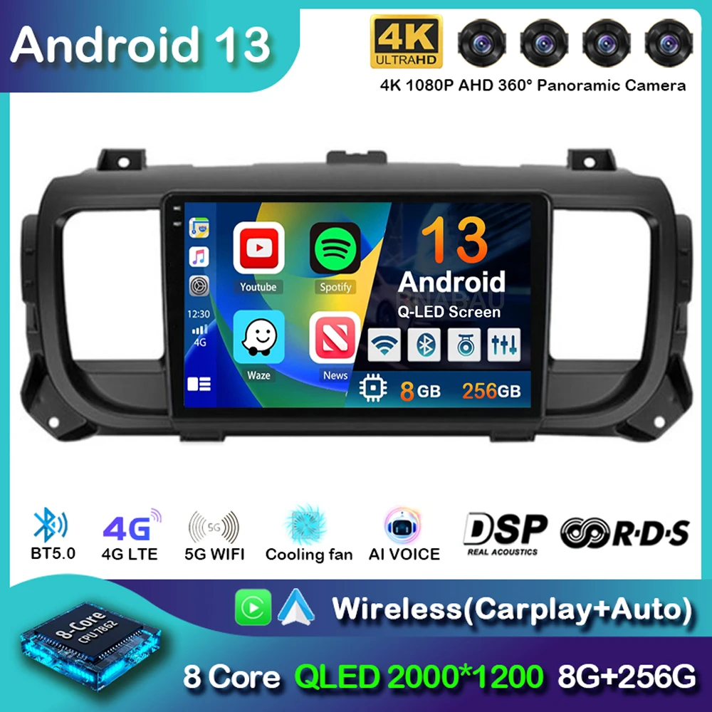 

Автомобильный радиоприемник Carplay Android 13 для Citroen Jumpy 3 2016-2021 Peugeot Expert 3 2016-2021, мультимедийный видеоплеер, стерео 2din