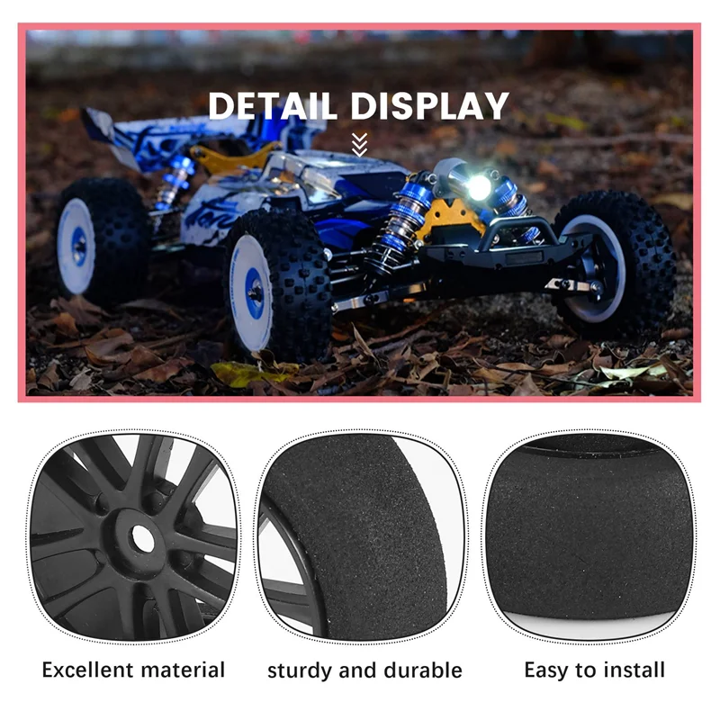 【AA04】4Pcs 66Mm Foam Tire Sponge Tyre Wheel Rim Set For Wltoys 144001 124016 124017 124018 124019 104001 RC Car Upgrade Parts