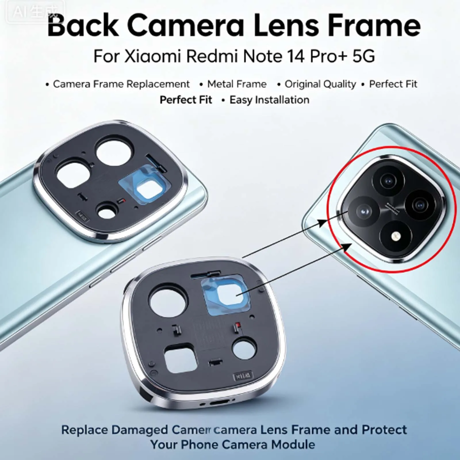 For Xiaomi Redmi Note 14 Pro+ 5G Back Camera Lens Frame