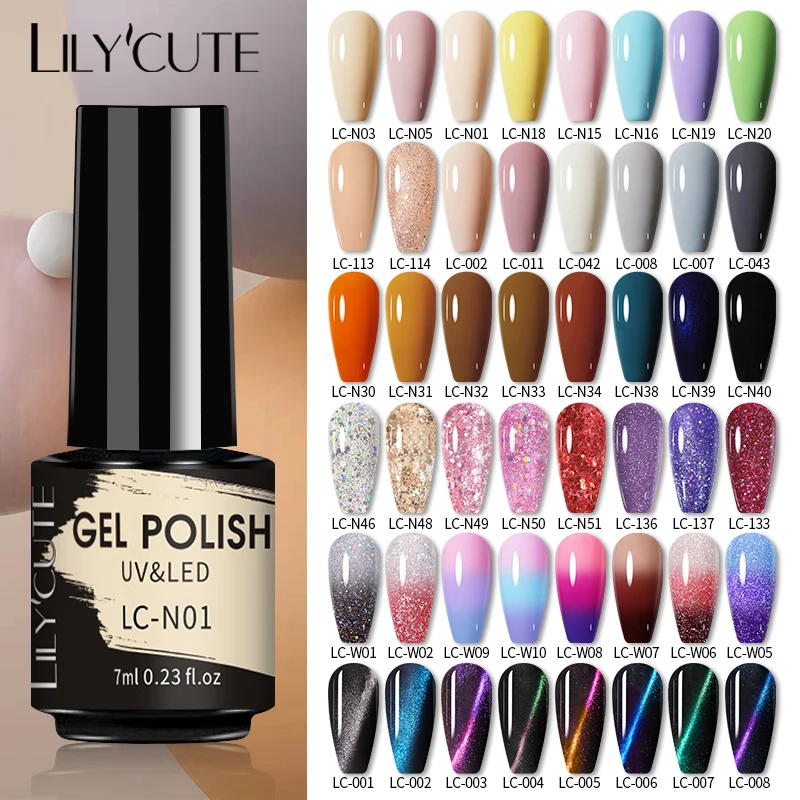 Lilycute 7Ml Nail Gel Polish Nail Kleur Glitter Pailletten Matte Effect Gel Langdurige Base Top Coat Nail Art manicure Semi Gel