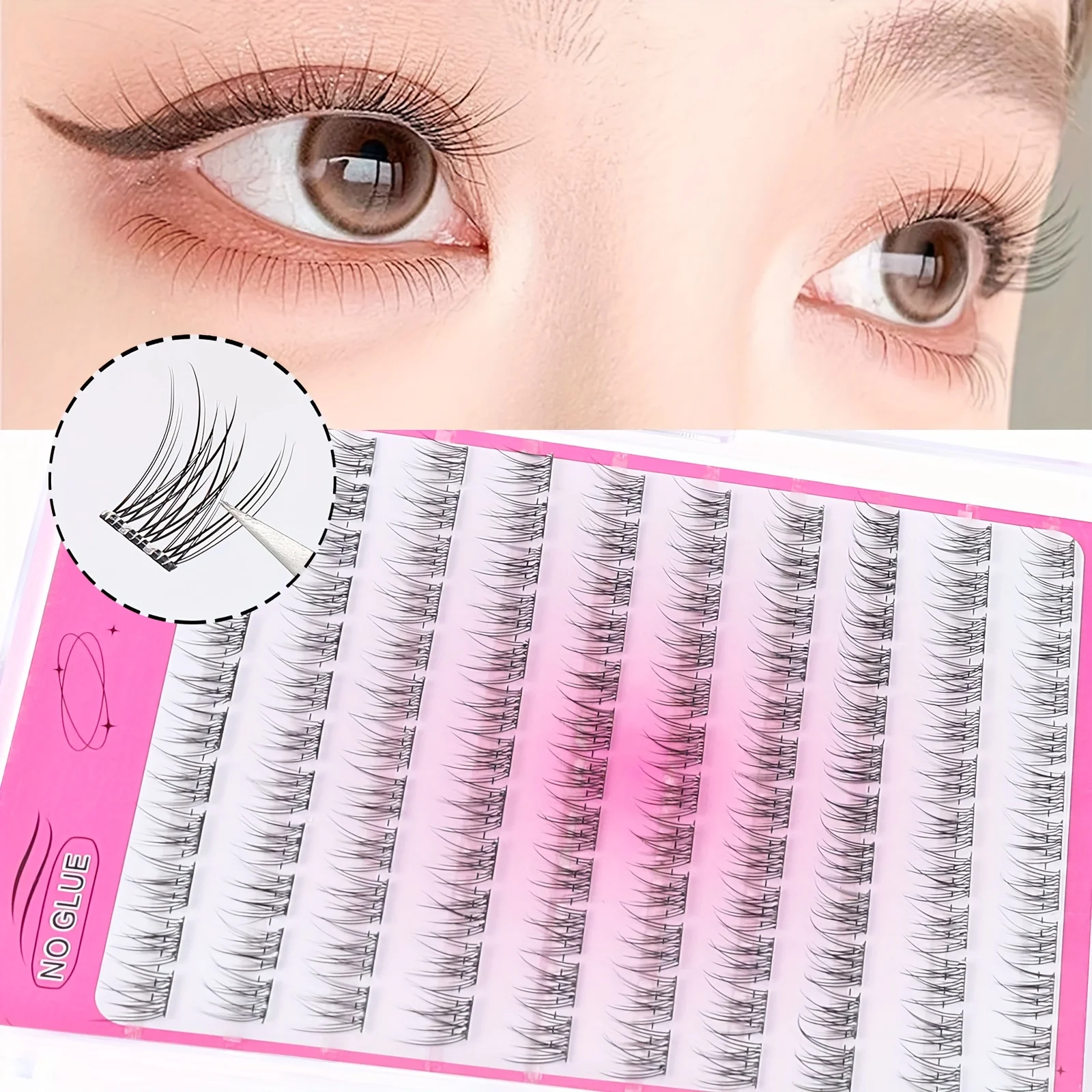 Free adhesive 100 clusters cartoon eyelashes, little devil eyelashes, natural simulation, super soft, mom's fake eyelashes