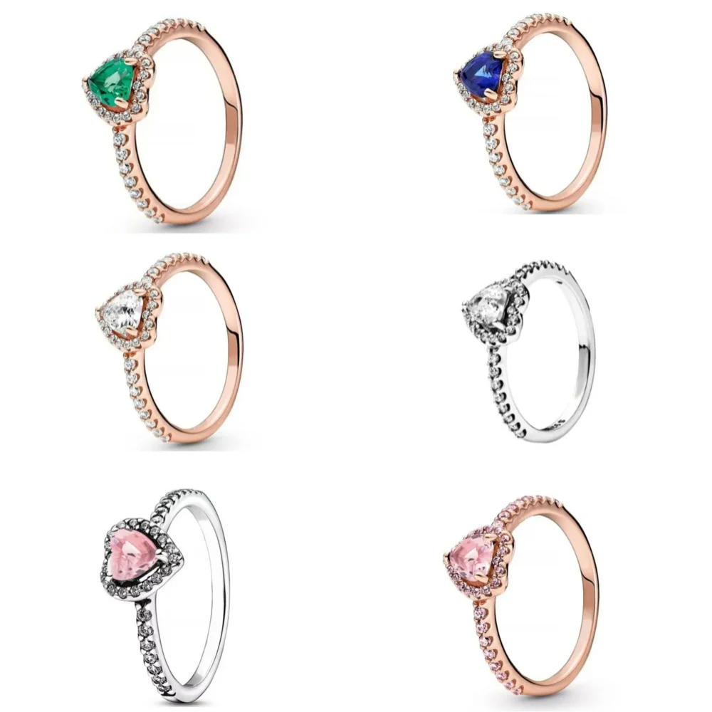 925 Silber erhöht rot rosa weiß blau grün Herz Roségold Ring Ringe für Frauen Zirkon Design original funkelnde Zirkon Ringe