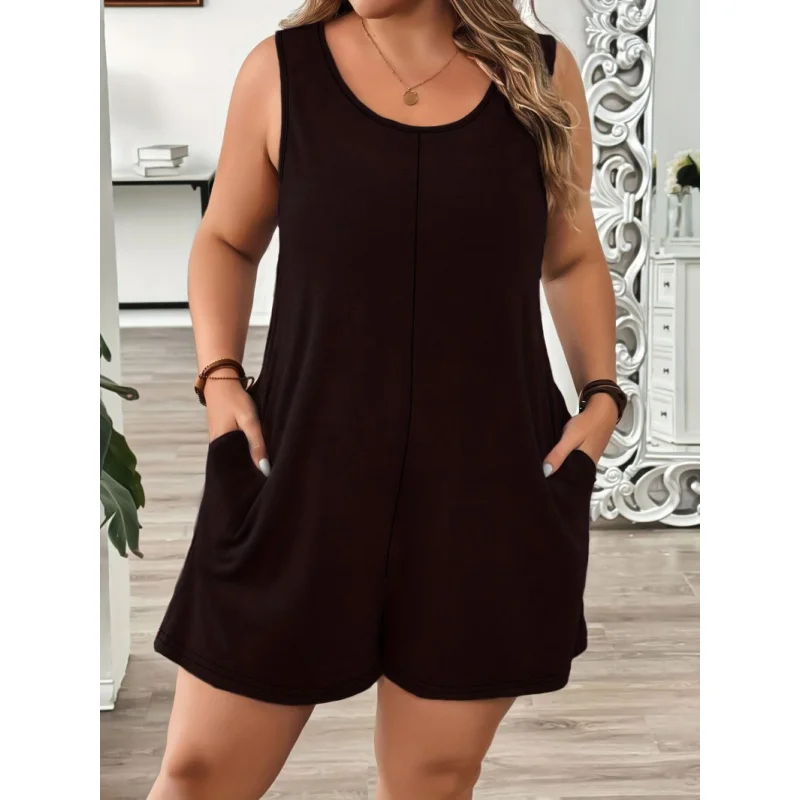 

Новый летний женский легкий эластичный элегантный повседневный комбинезон без рукавов больших размеров