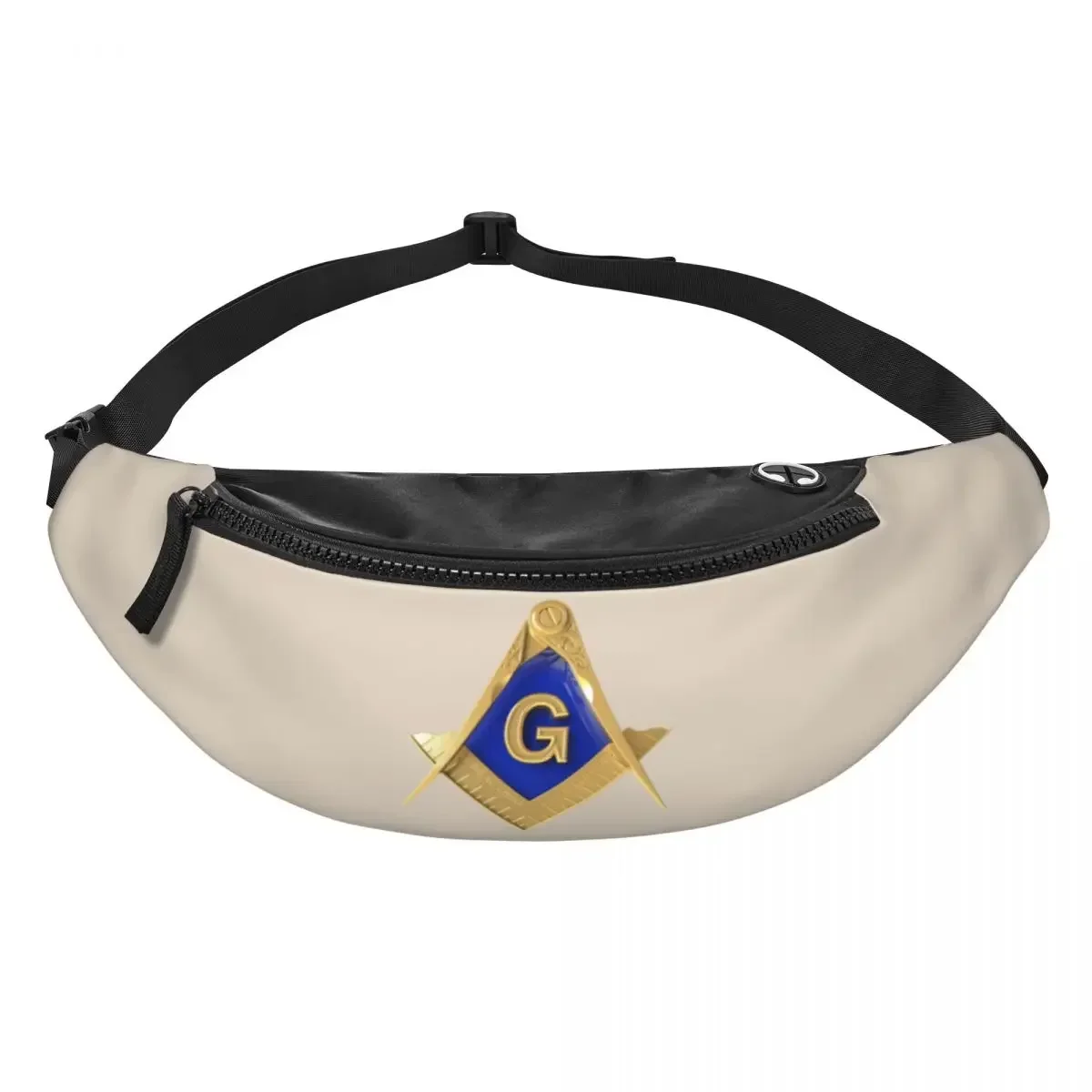 Gold Square Compass Masonic Freemason Fanny Pack Men Freemasonry Mason Crossbody Waist Bag for Cycling Camping Phone Money Pouch