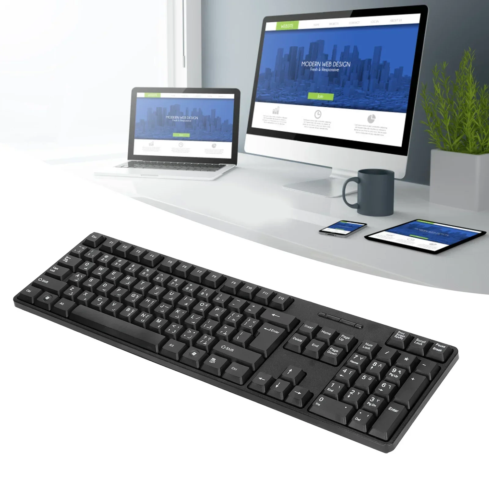 Keyboard Komputer Desain Ergonomis Keyboard Mekanis Arab Inggris Berkabel USB Tahan Lama untuk Laptop PC