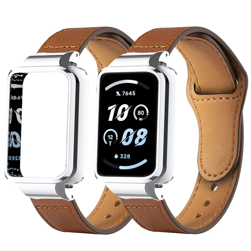 

Ремешок для телефона, защита для Honor Band 9, аксессуары для смарт-браслета, кожаный браслет для Honor band 9, ремешок для браслета + металлический защитный чехол