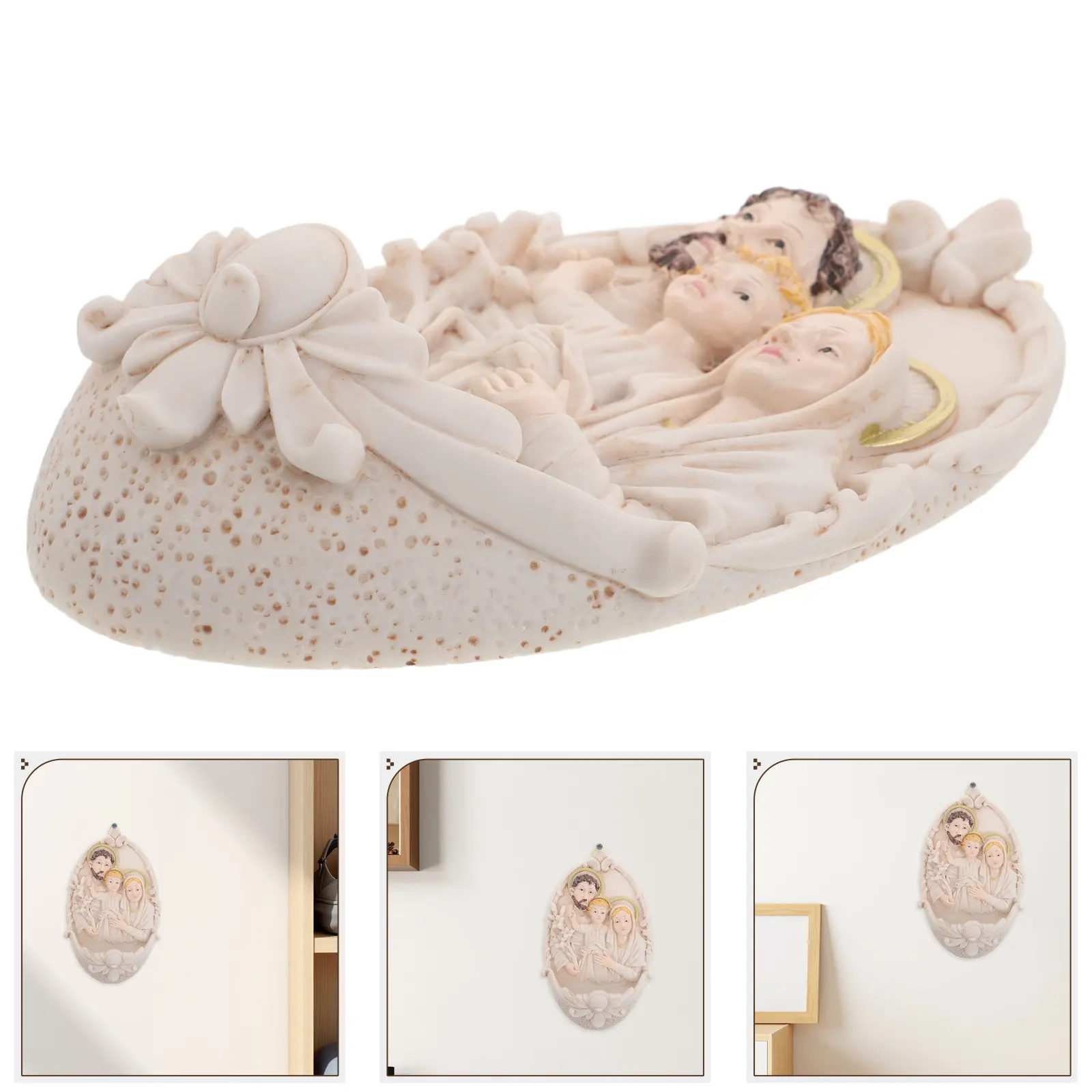Holy Family Resin Wall Mounted Holy Water Font Religious Plaque Virgin Jesus Catholic Home Spiritual Wall Decor
