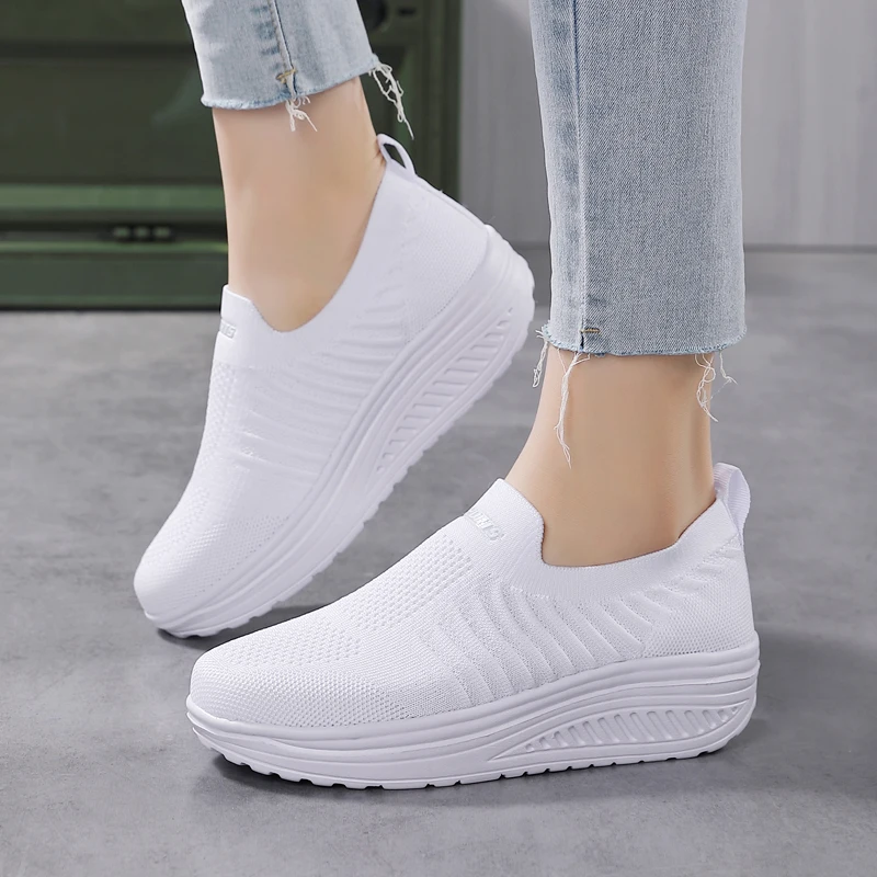 Women Casual Shoes Fashion Breathable Walking Mesh Flat Shoes Sneakers Women 2024 High quality HigherShoes White Female Footwear