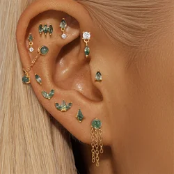 ROXI Spring Green Natural Agate stone Stud Earrings for Women 925 Sterling Silver 1 Piece Tassel Piercings Earrings Jewelry Gift