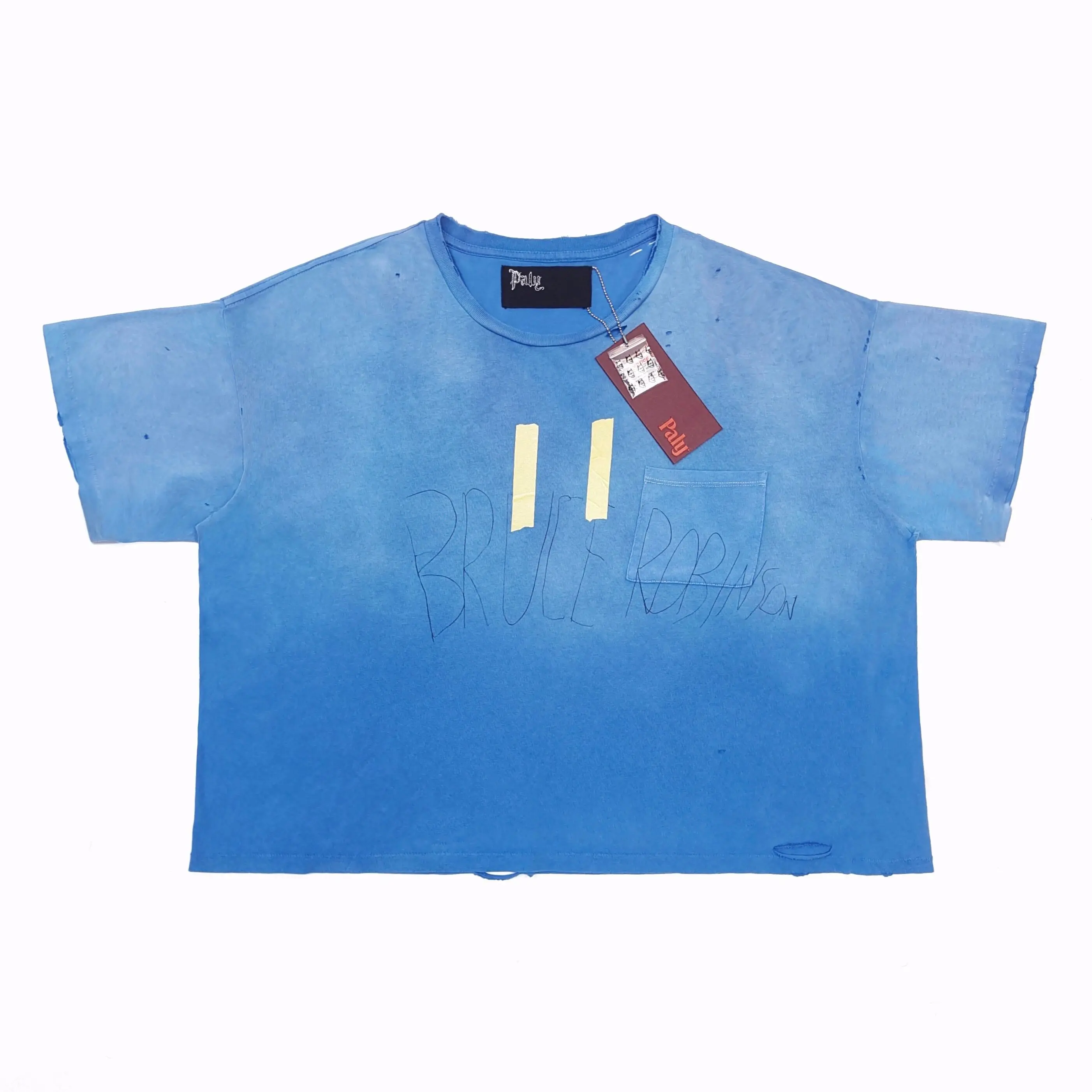 Paly Hollywood Blues Pocket Letter Short Sleeve High Street Short Wide T-Shirt