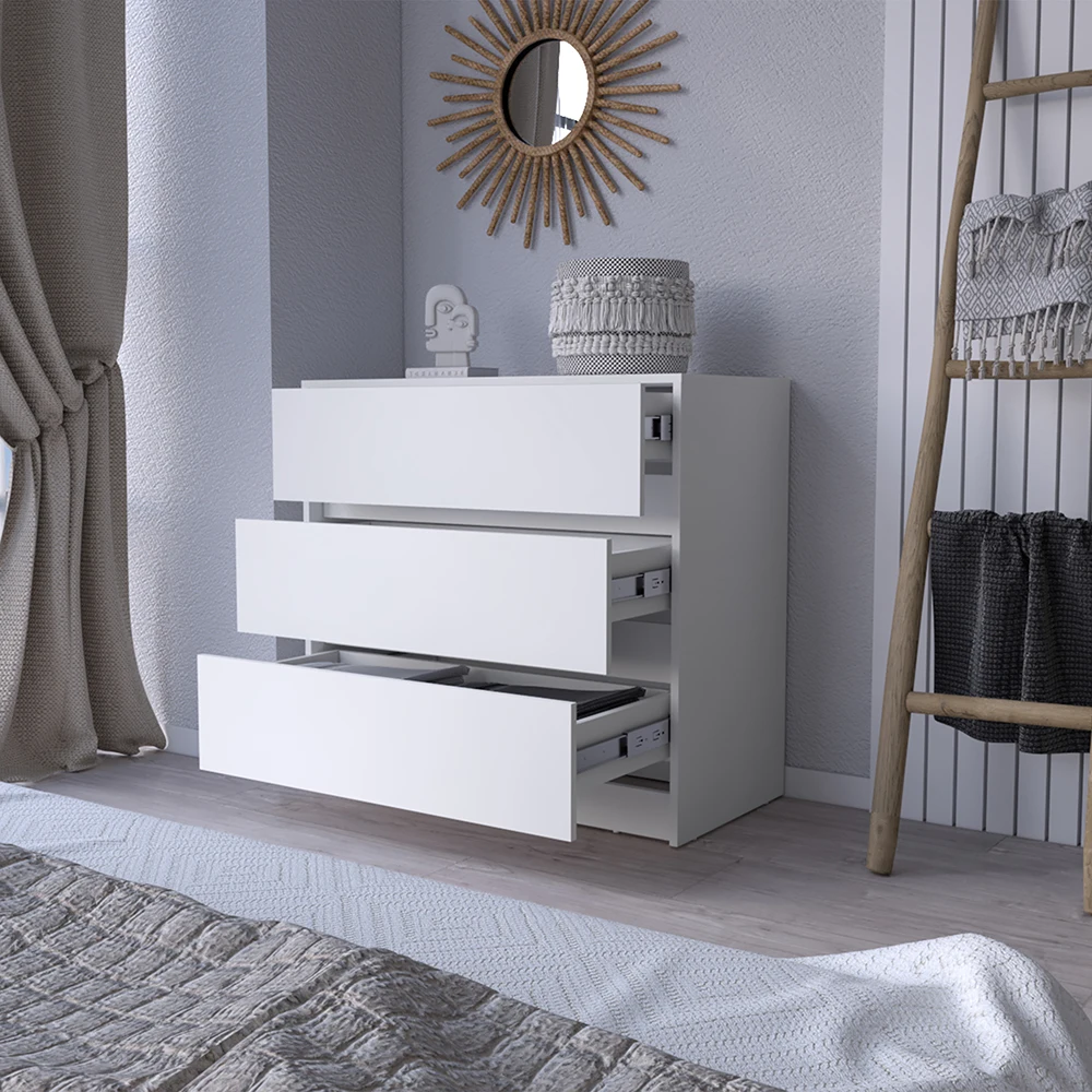 

3-Drawer Wooden Dresser with White Finish for Bedroom, Closet & Living Room Storage