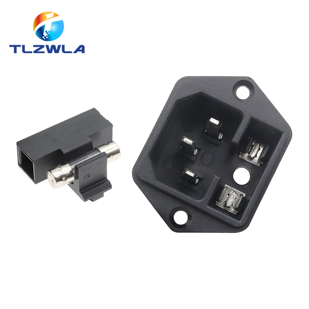 1PCS New Panel Mounted 3 Pin IEC 60320 C14 Inlet Male Power Plug 10A AC 250V W/ Fuse Holder