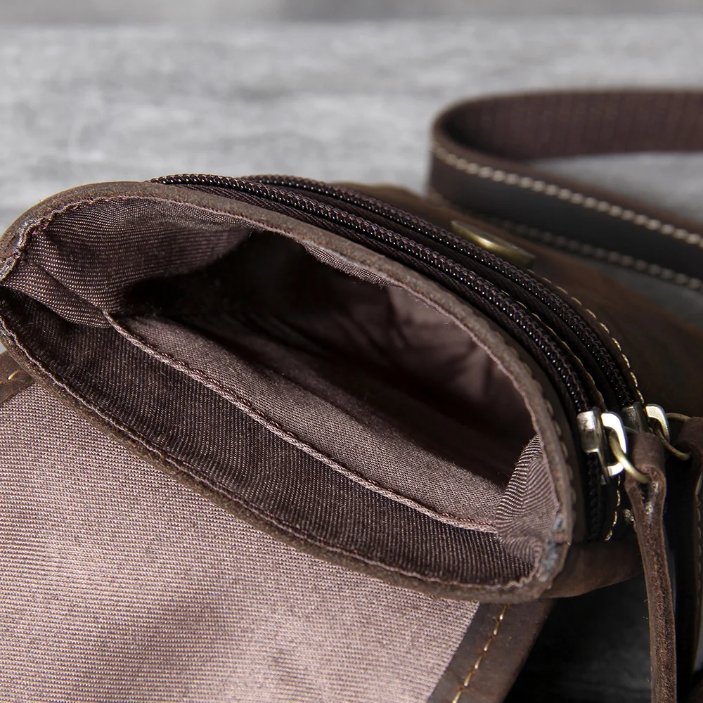 Hochwertige Echtleder-Brusttasche für Herren, Vintage Vollnarbenleder-Umhängetasche, Sling Bag, Tagesrucksack, Mini-Handytasche – Detail 13