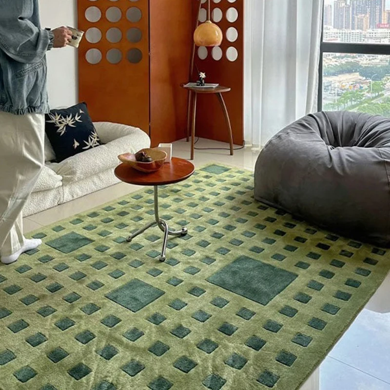 Living Room Carpet Omfortable Loop-pile TPR Rug Anti-slip Stain-resistant Floor Mat CRetro Style Brown Lattice Home Decor Rugs