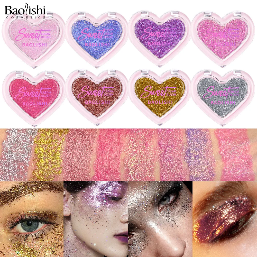 Heart Glitter Eyeshadow 8 Colors Chunky Sparkly Gel Based Pressed Pigment Long Lasting Waterproof Trending Makeup Looks