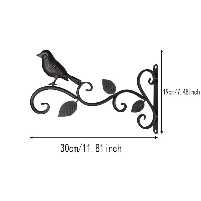 Wrought Iron Hanging Plant Brackets With Decorative Bird And Leaf Design Perfect For Outdoor Patio Balcony Garden Wall Use