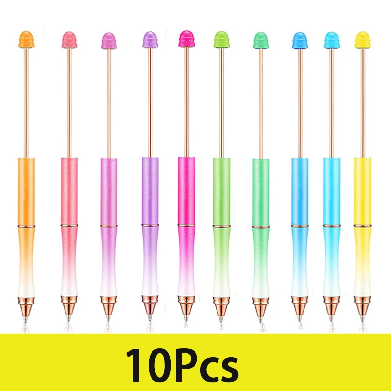 

10Pcs Metal Beadable Pens Bead Pens Ballpoint Pens Black Ink Pens for Kids Gift Women Office Classroom School Supplies DIY