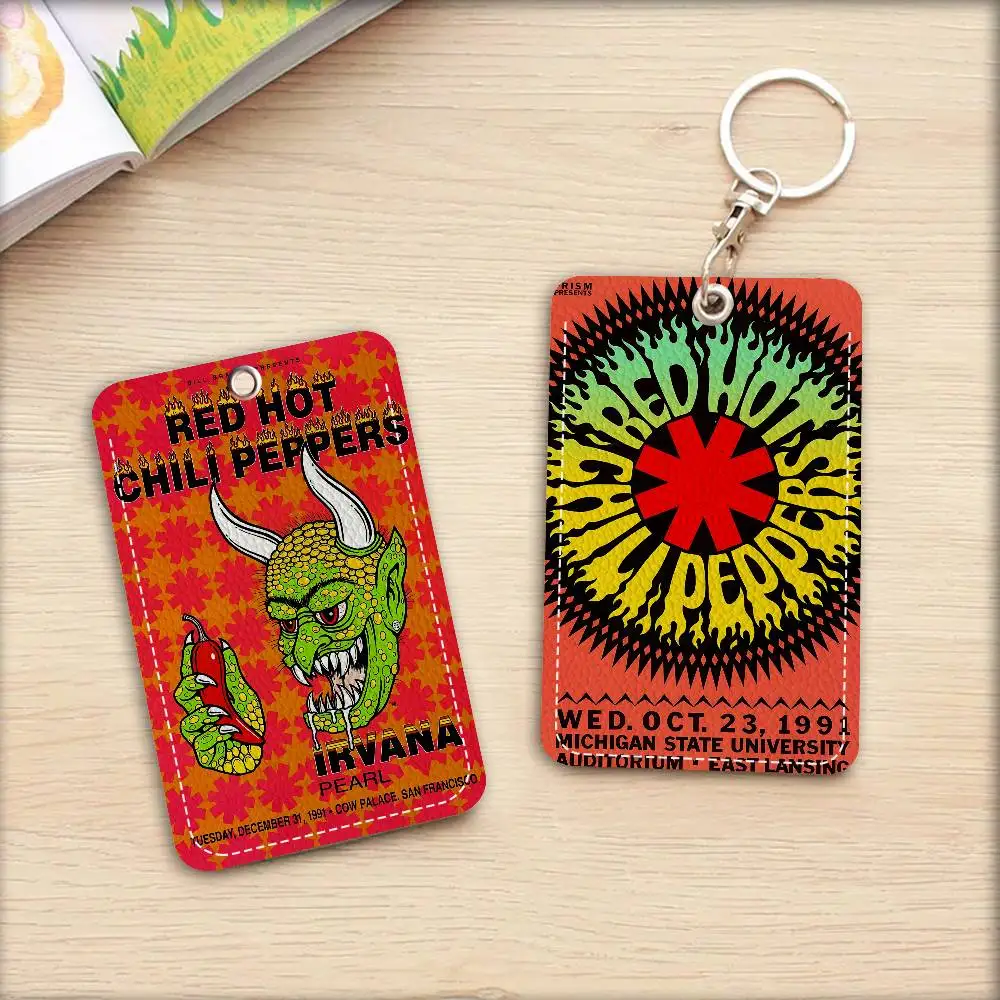 R-Red Hot C-Chili Peppers Style PU Access Card Holder with Keychain - Executive Protection for Bank card,Subway, Bus Card case
