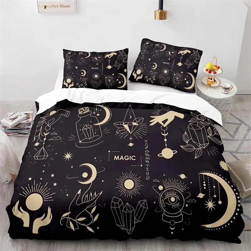 

Boho Sun and Moon Duvet Cover Mysterious Astrology Bedding Set Microfiber Witch Wiccan Fortune-Telling Tarot Cards Quilt Cover