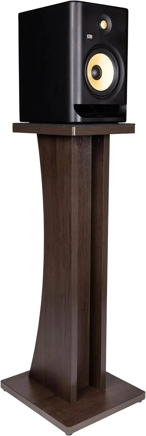 Elite Series Single Floor-Standing Studio Monitor Speaker Stand, Dark Walnut Brown Finish (GFW-ELITESPKSTMN-BRN)
