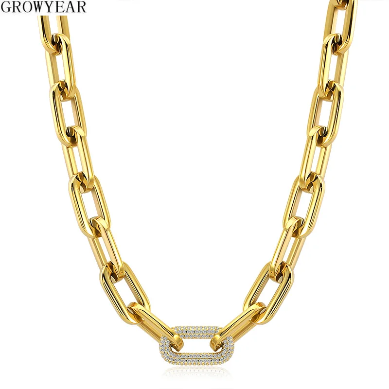 316L Stainless Steel Women Men Gold Silver Color Heavy Thick Big Links Chain Necklace with Bling Crystals Punk Necklace Jewelry