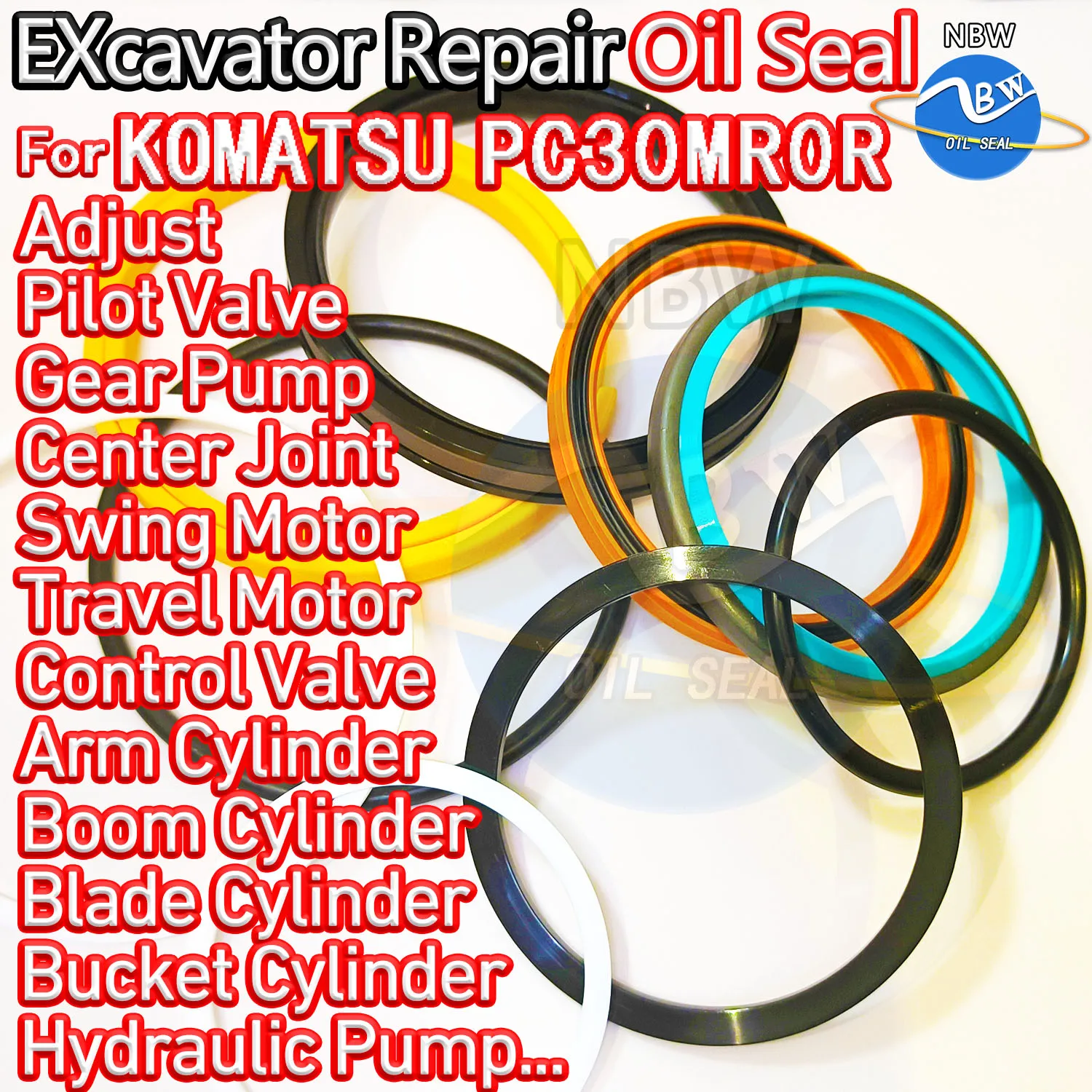 

For KOMATSU PC30MR0R Excavator Oil Seal Kit High Quality Repair Gear Center Joint Gasket Nitrile Pilot Valve NBR Nok Washer Skf