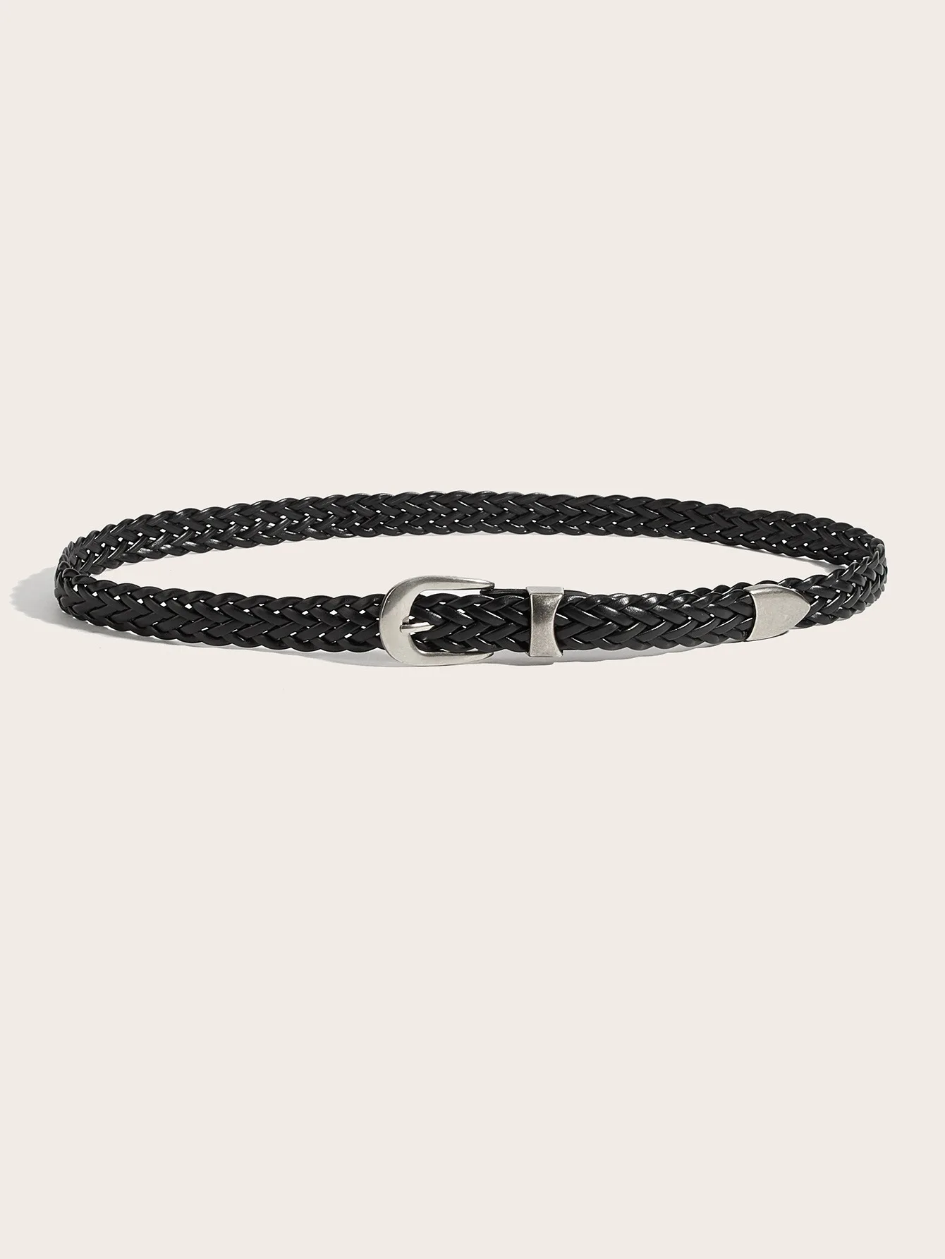 Punch Free Punk Style Woven Belt for Men and Women Black Metal Buckle Belt Dark Minority Retro Fried Dough Twists Belt