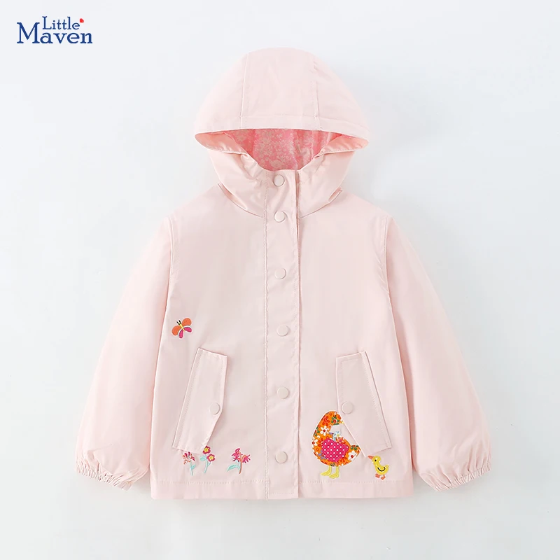 Little maven Baby Girls 2024 Children\'s clothing Jacket Coat Cotton Cartoon Embroidery Duck Hoodie New Tops for Kids Clothes