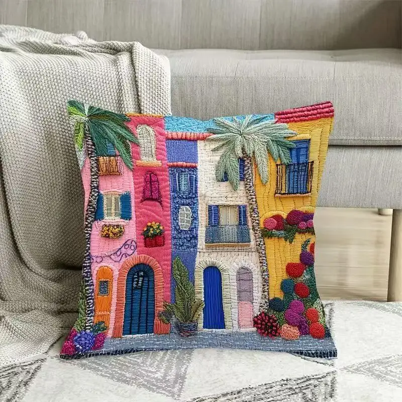 

Dynamic Villa Landscape Printing Pillowcase for Home Office Hotel Sofa Decorations Hot Mediterranean Style Cushion Cover Hecors