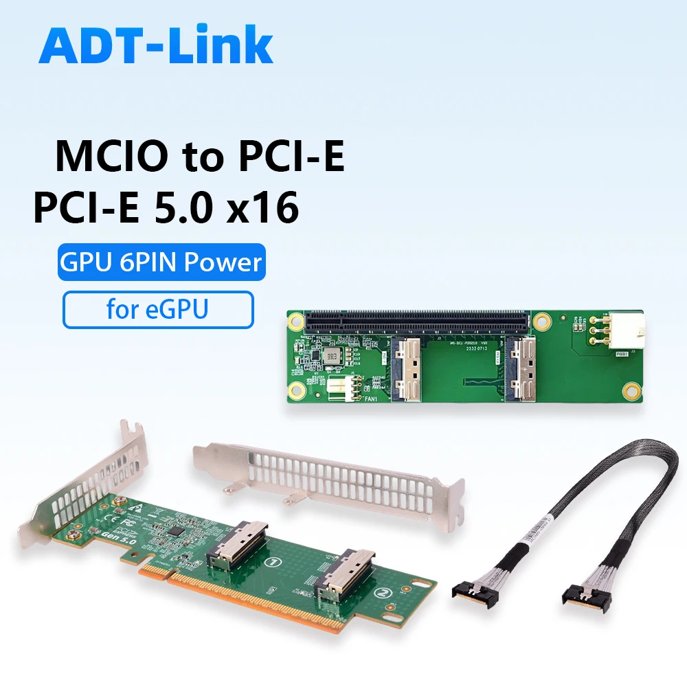 MCIO To PCIE 5.0 Adapter Card Motherboard for eGPU Independent Graphics Card External GPU Expansion Extension 6Pin Power Supply