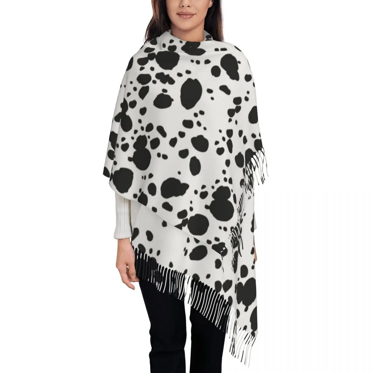 Black And Amp White Animal Print Dalmatian Dog Print Scarf Tassel Scarves for Women Soft Warm Shawls and Wraps Winter Shawl Wrap