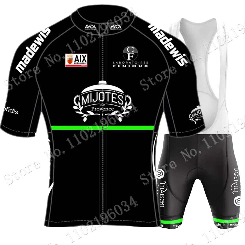 AVC AIX-EN-PROVENCE 2023 Team Cycling Jersey Set Short Sleeve Black Clothing Mens Road Bike Shirts Suit Bicycle Bib Shorts MTB