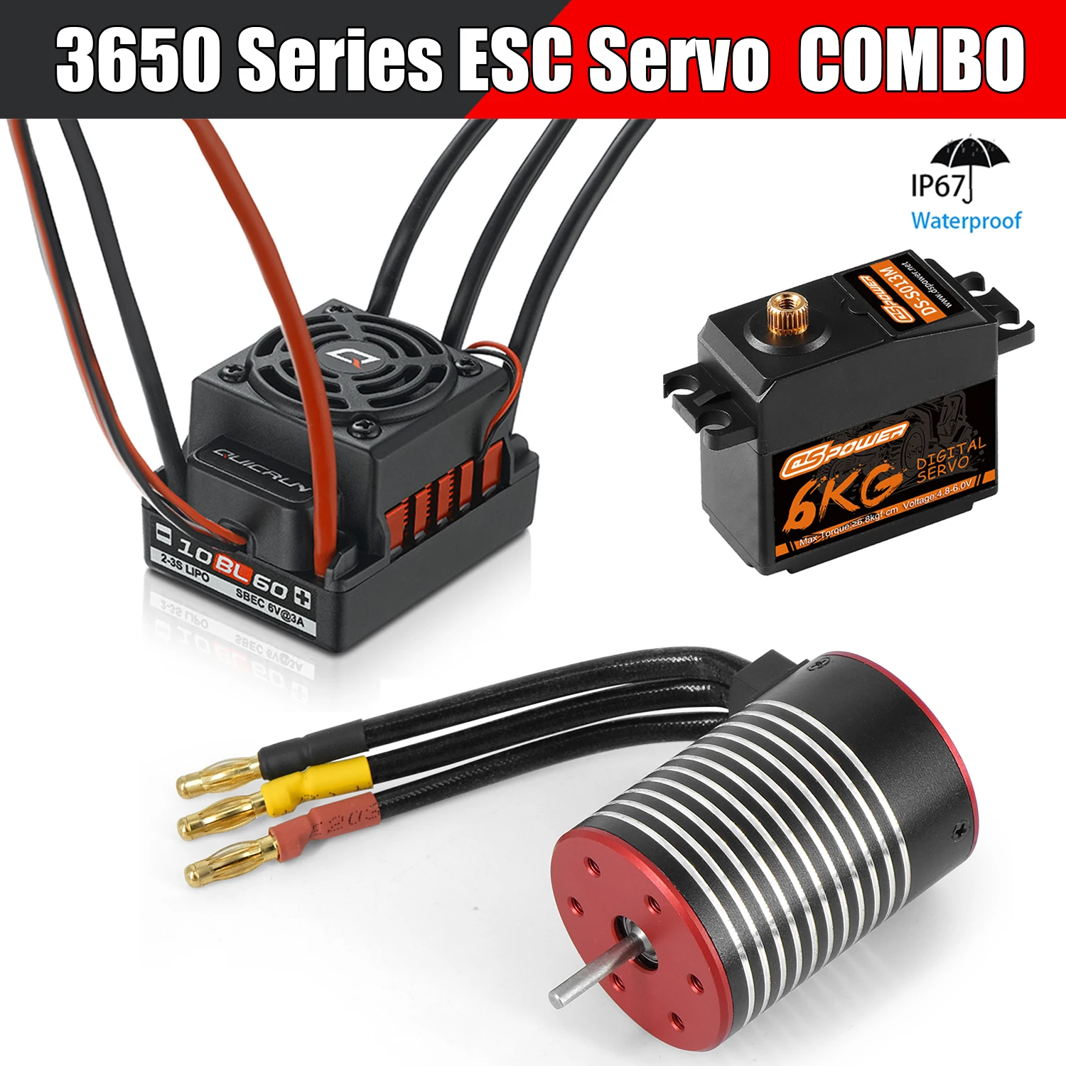 

Hobby Wing 60A ESC 3650 3660 3670 Brushless Sensorless Waterproof Motor Combo for 1/10 RC Car Axial SCX10 Traxxas Trx4 Wltoys