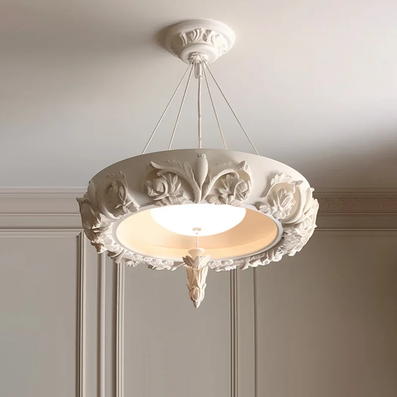 

French Carved Plaster Chandelier: Palace-Inspired Luxury Lighting for Dining & Living Spaces