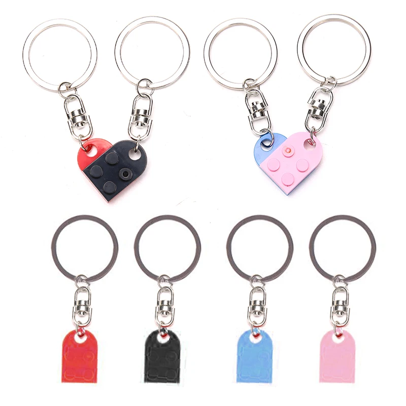 2Pcs Cute Love Heart Brick Keychain for Couples Friendship Women Men Girl Boy Key Ring Birthday Jewelry Gift