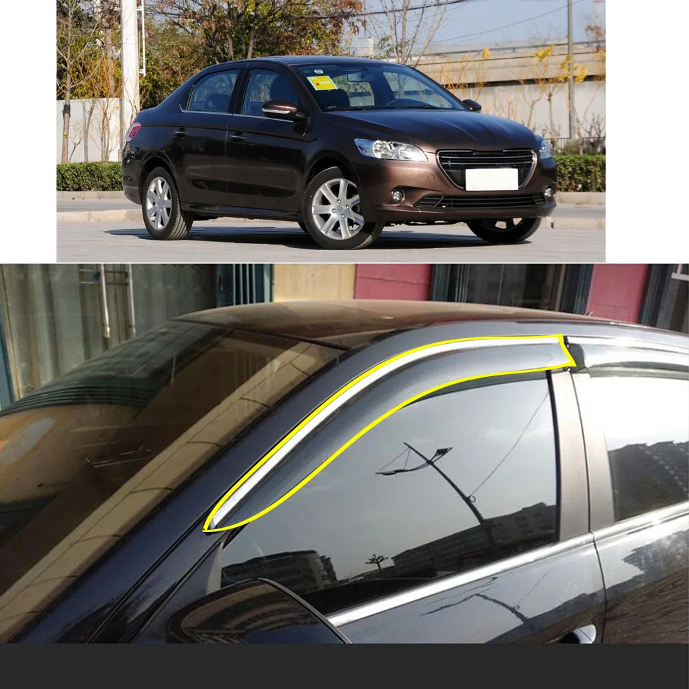 

Car Body Styling Sticker Plastic Window Glass Wind Visor Rain/Sun Guard Vent For Peugeot 301 2014 2015 2016 2017 2018 2019