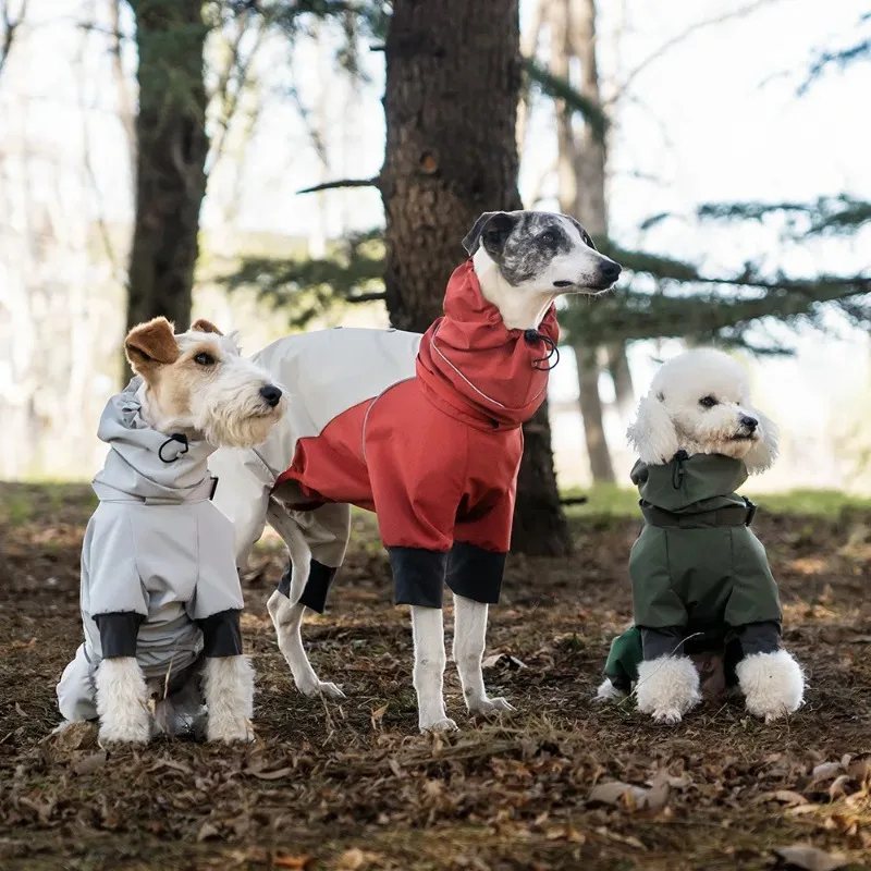 

Pet Full-Body Raincoat Polyester Outdoor Waterproof Jacket Back-Opening Windproof Belly-Covering Solid for Four-Legged Dogs