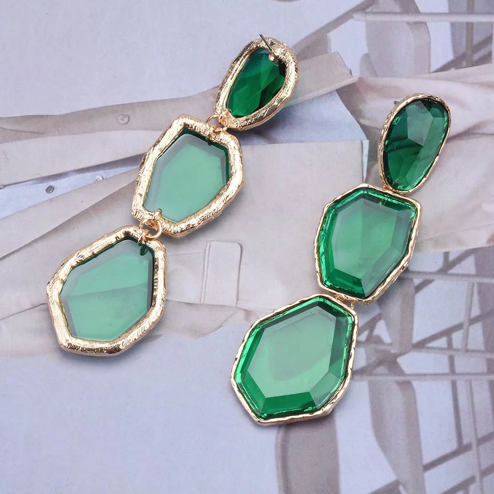 2026 موضة جديدة غير النظامية الراتنج بيان استرخى أقراط مجوهرات نسائية أخضر أرجواني أزرق وردي أحمر أسود الراتنج الأقراط الطويلة #5