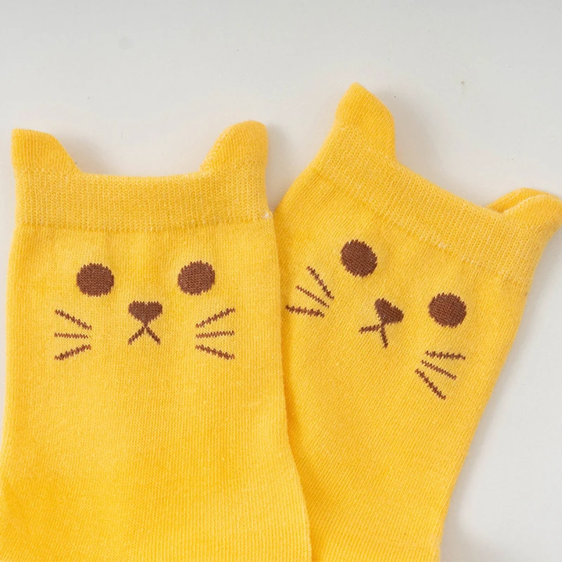 Cute Cartoon Cat Women Crew Socks Spring Autumn Kawaii Kitty Cat Paw Print Candy Color Harajuku Casual Female Mid Tube Socks Sox