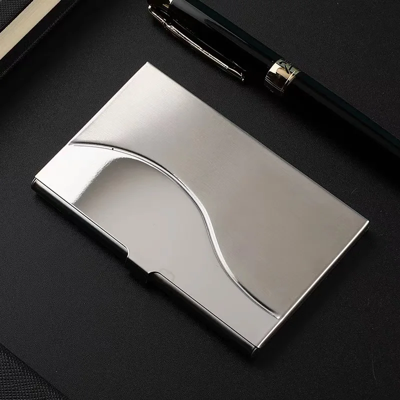 Business Premium Ultra-thin Stainless Steel Business Card Holder Silver Metal Pocket Case for Men and Women Simple Design Wallet