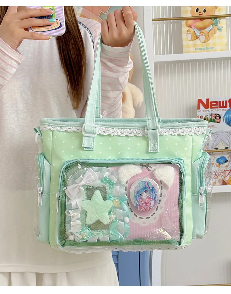 Neue Kawaii Leichte Umhängetasche Anime Transparente Ita-Tasche Damen Schulter-Crossbody-Tasche Modische Polka-Dot-Schleifen-Tragetasche – Detail 35