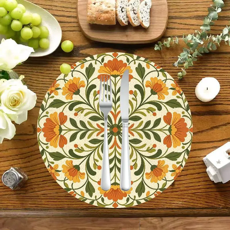 VIKAMA William Morris Botanical Placemat Set 2/4/6pcs Waterproof Non-Slip Stain-Resistant Round Table Mat Farmhouse Decor