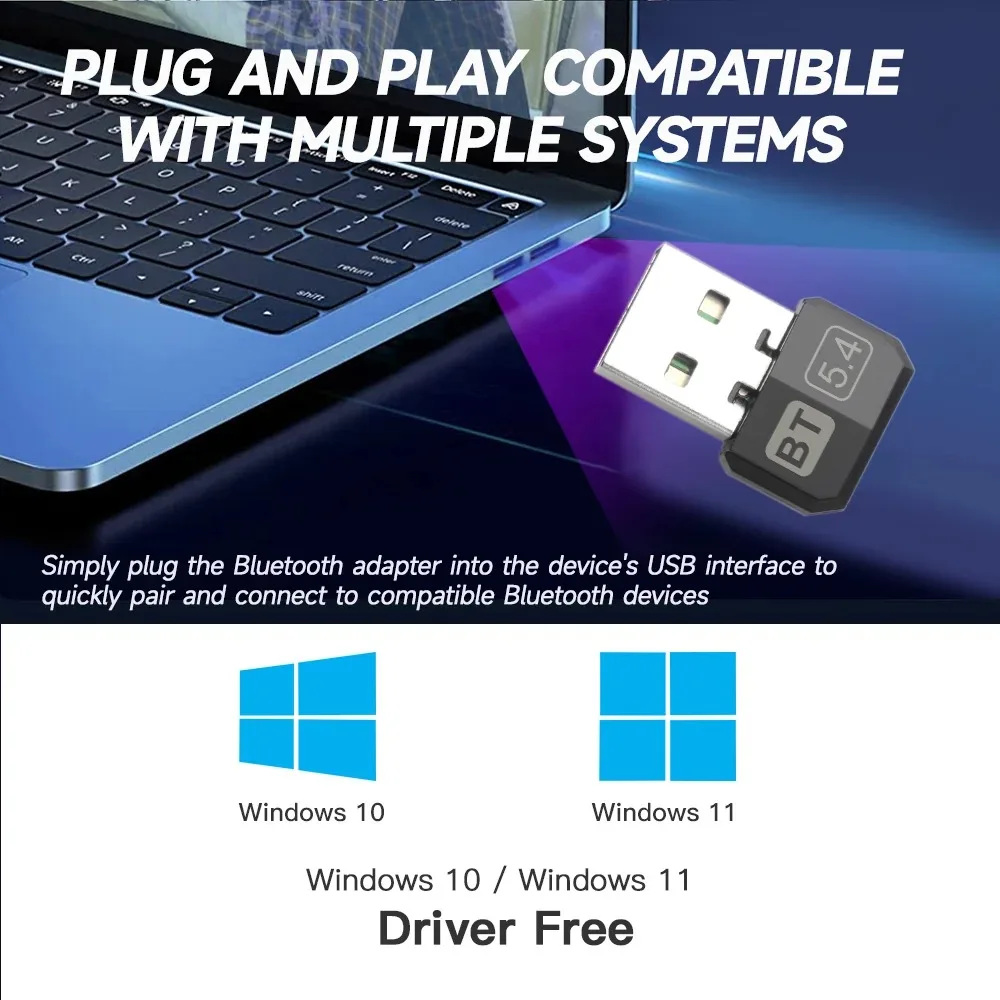 Adaptateur USB sans fil Bluetooth 5.4, dongle pour PC, ordinateur portable, haut-parleur sans fil, récepteur audio, émetteur USB, 5.3