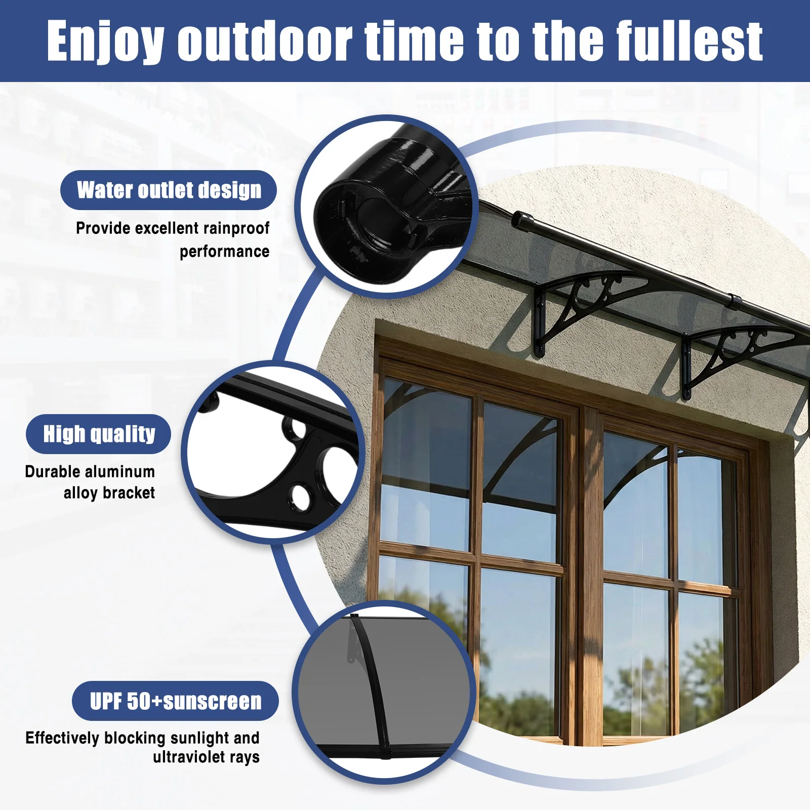 Awning for Door Entrance Strong Load-Bearing Capacity Door Awnings Exterior Long Service Life for Rain Snow Sunlight Protection