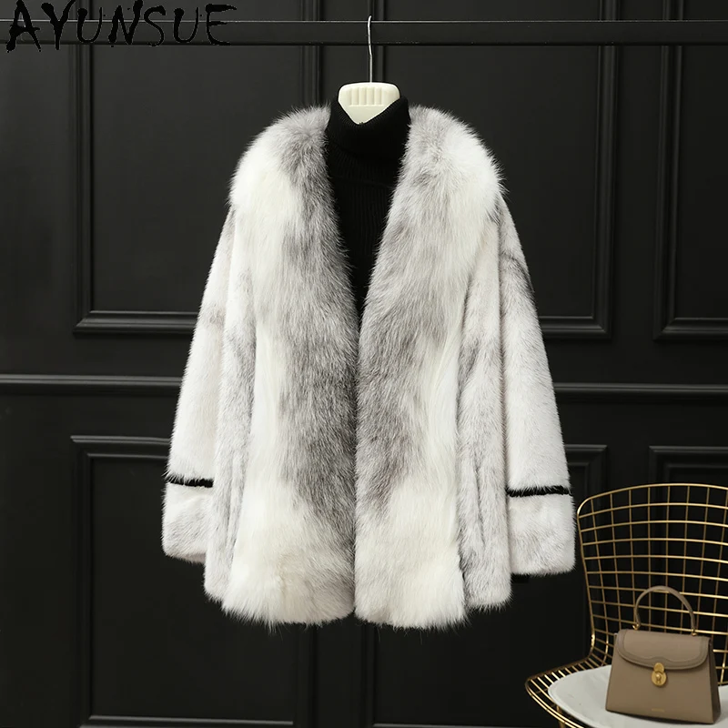 

AYUNSUE Natural Mink Fur Coat Woman 2025 Winter New Real Fur Jackets for Woman Clothing Luxury Fox Fur High Quality Шуба Женская