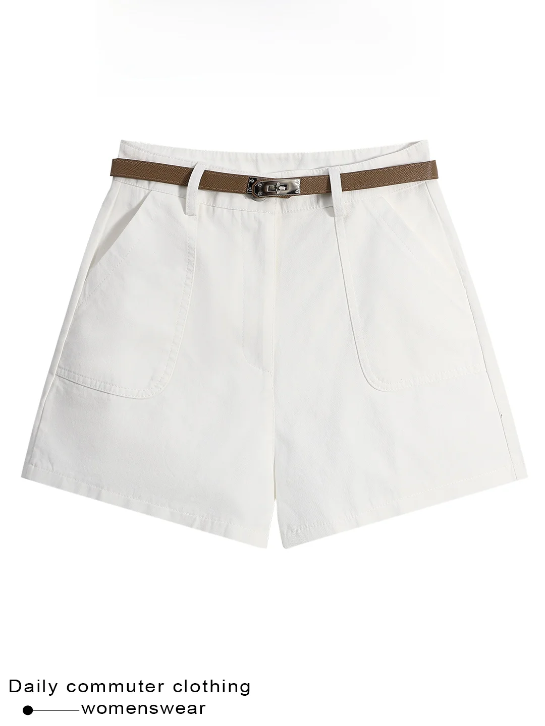 Coshehkg High Waist Belted Casual Pants Women's Summer New Style Slimming Short Shorts Versatile White Simple Commute Style